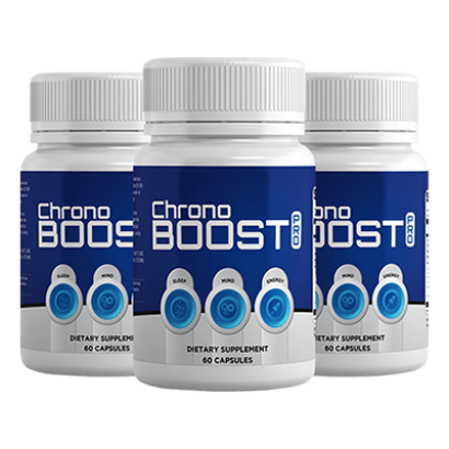 A high-resolution bottle of Chronoboost Pro, a comprehensive 3-in-1 dietary supplement for enhanced sleep quality, cognitive function, and daily vitality.
